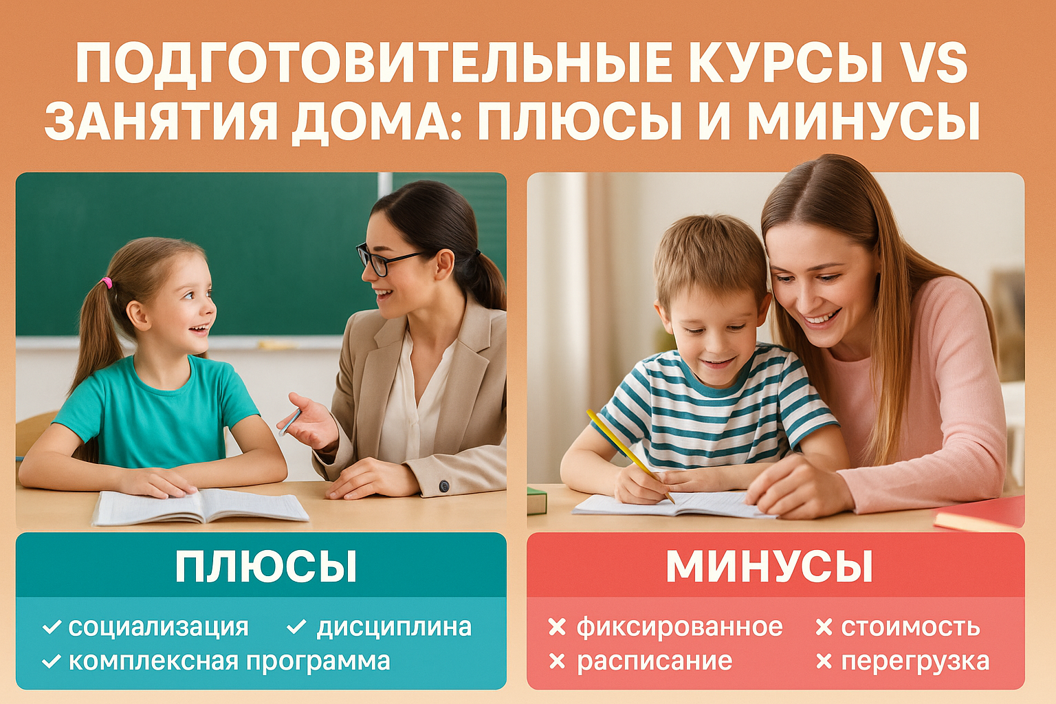 Подготовительные курсы vs занятия дома: плюсы и минусы
